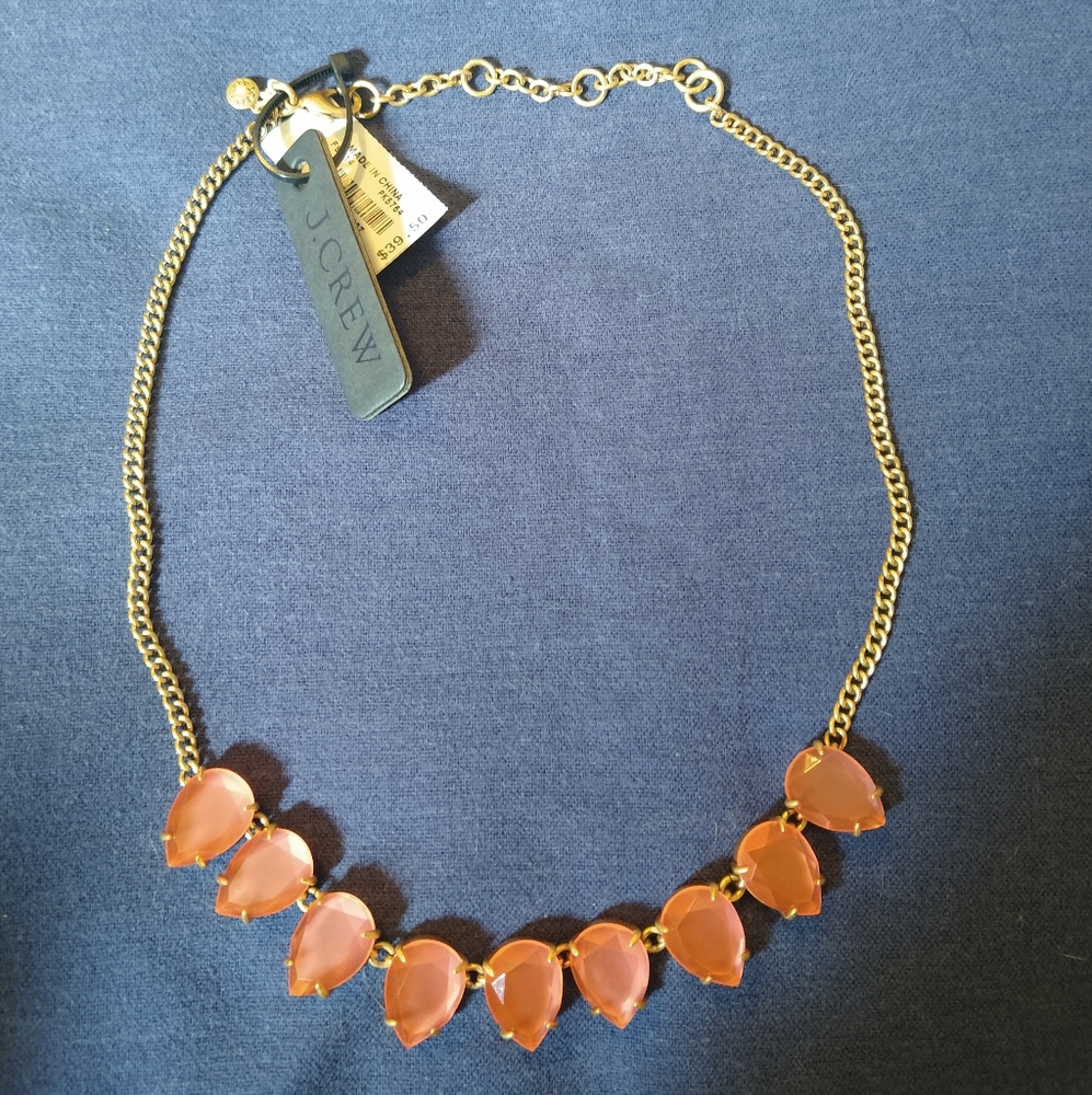 gold-tone & neon orange coral teardrop stone necklace J. CREW new with tags